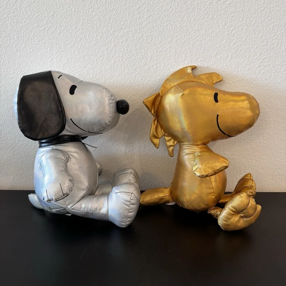 Peanuts 75th Anniversary Snoopy Woodstock Plush Silver Gold Kohls Cares NWT